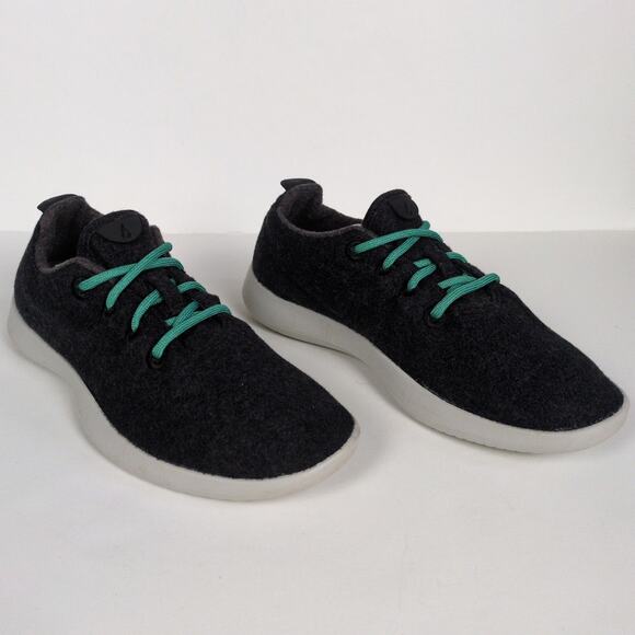 ALLBIRDS True Black Wool Runners Sneakers Lace Up Merino Cream Sole Men's 9 - Picture 2 of 9